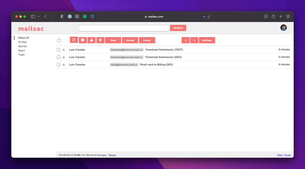 Mailsac's unified inbox tool. 
